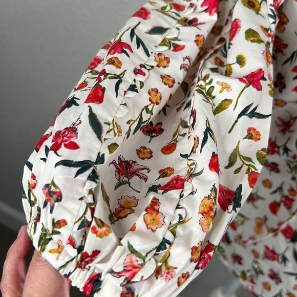 J. Crew White Floral V-Neck Ruffle Top Size XS - Picture 3 of 6